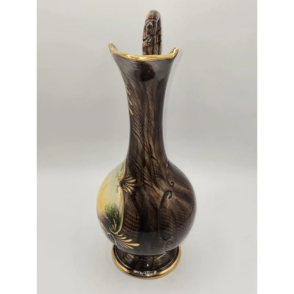H. Bequet Quaregnon‎ Belgium Hand Painted Ewer Pitcher Scenic Landscape 13